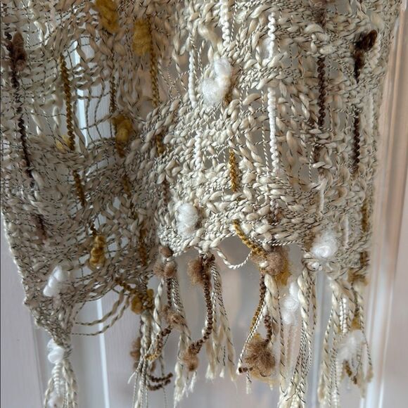 CHIC TEXTURED NEUTRAL NATURAL RECTANGULAR SCARF TEXTURED BEIGE TAN WHITE - Picture 2 of 9